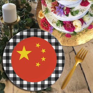 China Plate, buffalo plaid & Chinese Flag Paper Plate