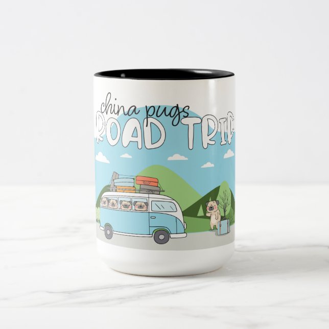 China Pugs Road Trip Two-Tone Coffee Mug (Center)