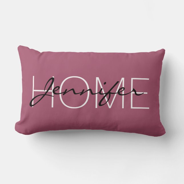 China rose colour home monogram lumbar pillow (Front)