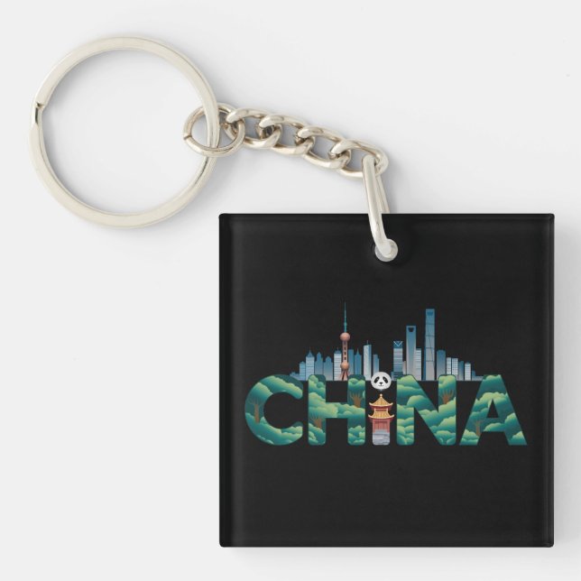 China Shanghai Temple Panda Keychain (Front)