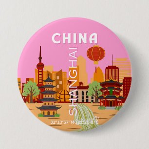 China Shanghai Travel Art 3 Inch Round Button