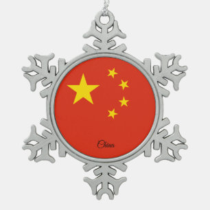 China snowflake, Chinese Flag Snowflake Pewter Christmas Ornament