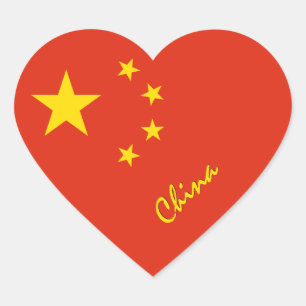 China Sticker, Heart, Patriotic Chinese Flag Heart Sticker