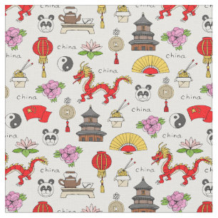 China Symbols Pattern Fabric
