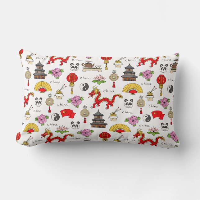 China Symbols Pattern Lumbar Pillow (Front)