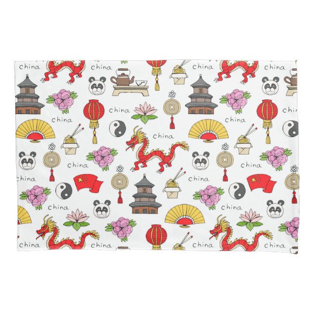 China Symbols Pattern Pillowcase (Front-Left)