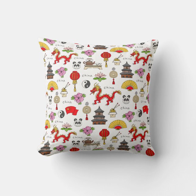 China Symbols Pattern Throw Pillow (Front)