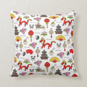 China Symbols Pattern Throw Pillow
