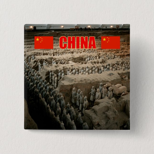 CHINA Terracotta Army 2 Inch Square Button (Front)