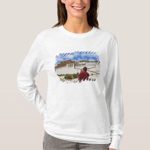 China, Tibet, Lhasa, Tibetan monk with Potala T-Shirt