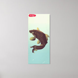 China vintage style Koi carp travel poster . Canvas Print