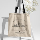 China Wedding | Stylized Skyline Tote Bag<br><div class="desc">A unique wedding tote bag for a wedding taking place in the country of China.  This tote features a stylized illustration of the country's unique skyline with its name underneath.  This is followed by your wedding day information in a matching open-lined style.</div>