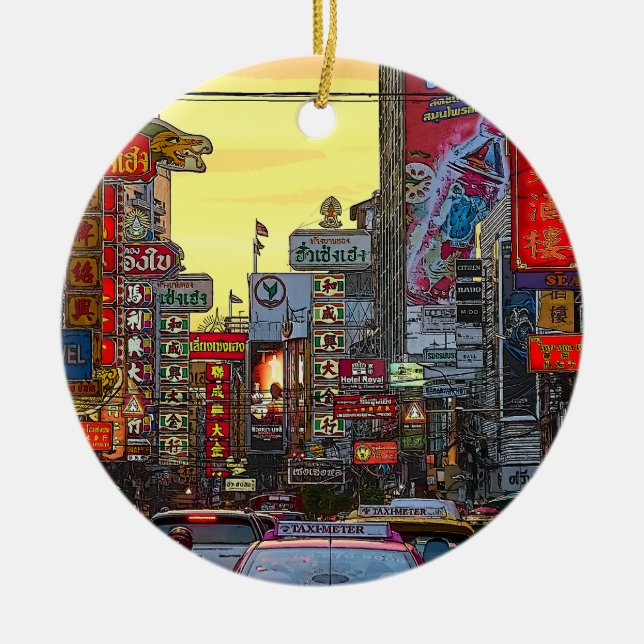 Chinatown in Bangkok Thailand - Altered Photo Ceramic Ornament (Front)