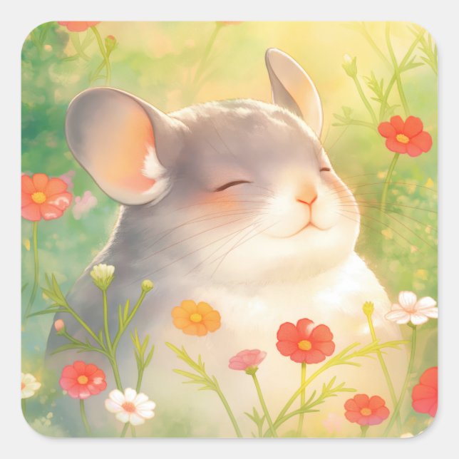 Chinchilla Floral Oasis Square Sticker (Front)