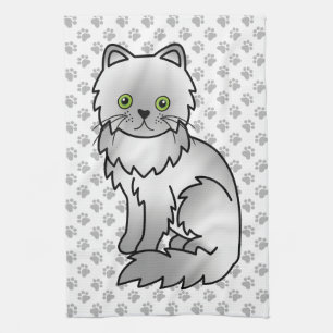 Chinchilla Grey Persian Cute Cartoon Cat Drawing Kitchen Towel