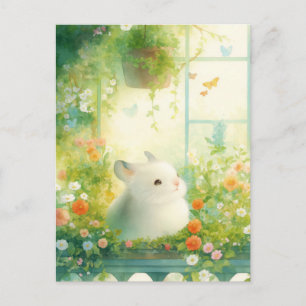 Chinchilla Peeking from Balcony Flower Garden Postcard