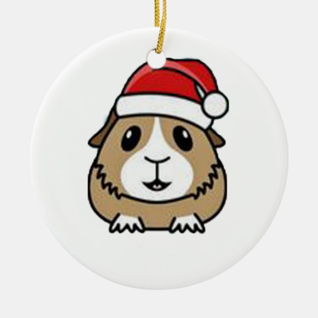 Chinchilla Santa Hat Ceramic Ornament (Front)
