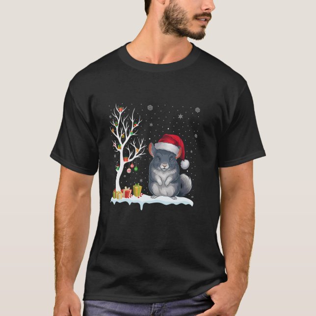 Chinchilla Santa Hat Festive Tree Light Christmas  T-Shirt (Front)