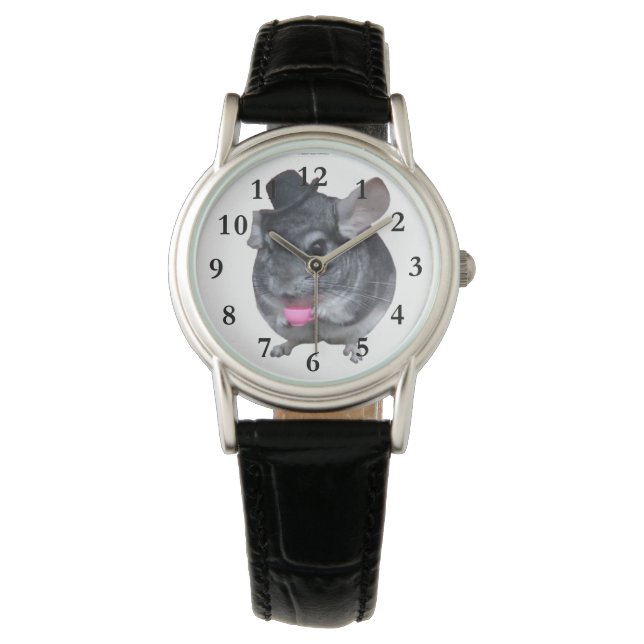 Chinchilla with top hat holding teacup watch (Front)