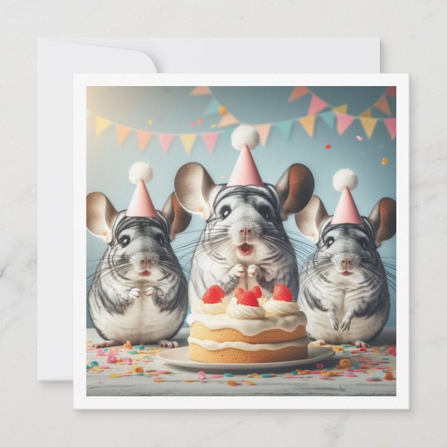 Chinchillas eating cake birthday invitation (Front)