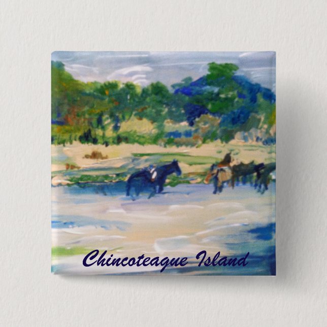 Chincoteague Island Horse painting 2 Inch Square Button (Front)