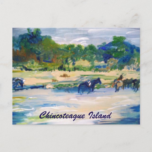 Chincoteague Island Horse Painting Carte postale (Devant)