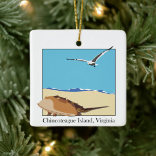 Chincoteague Island Horseshoe Crab Sea Gull Beach  Ceramic Ornament