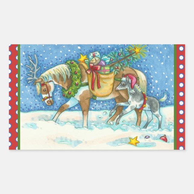 CHINCOTEAGUE PONIES & HOLIDAY WISHES HORSE STICKER (Front)