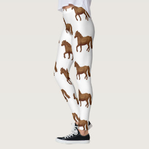 Chincoteague Pony Brown Watercolor Painting Horse Leggings