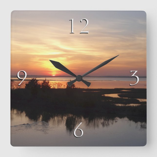 Chincoteague Sunset II Virginia Landscape Square Wall Clock (Front)