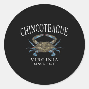 Chincoteague Virginia Blue Crab Since 1671 White L Classic Round Sticker