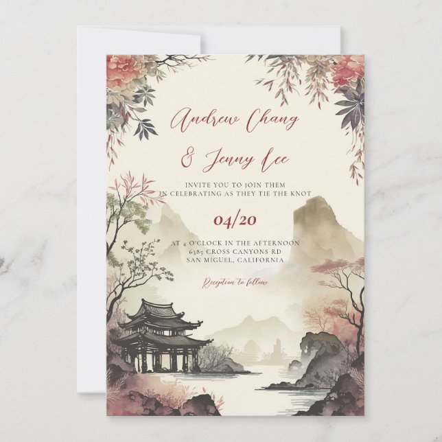 Chine Asie Faire-part de mariage paysage (Devant)