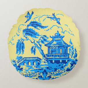 Chine de saule bleu sur le Coussin jaune beurre