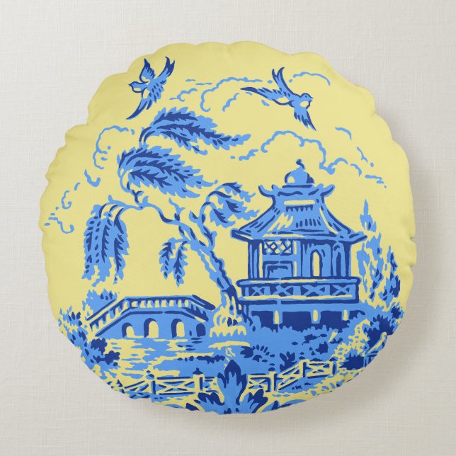 Chine de saule bleu sur le Coussin jaune beurre (Devant)