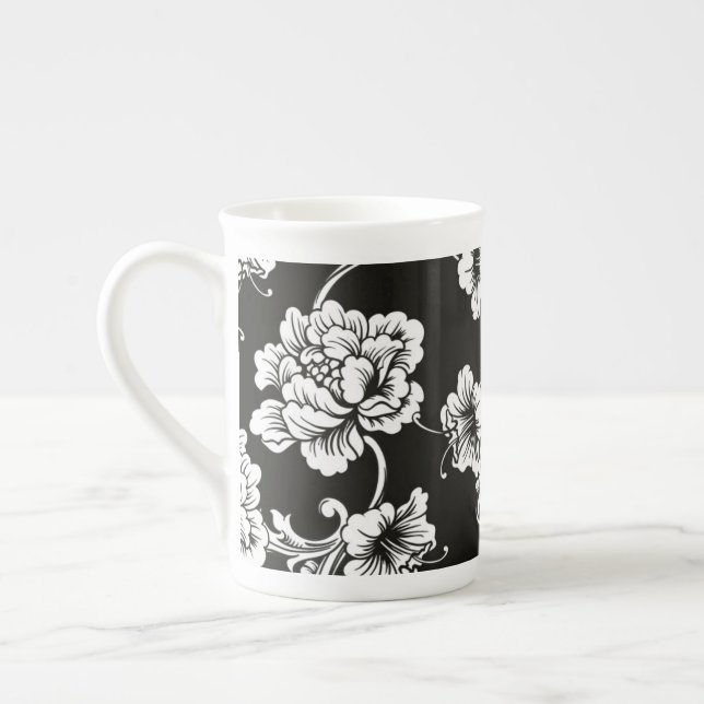 Chine osseuse Mug noir & blanc Floral (Gauche)