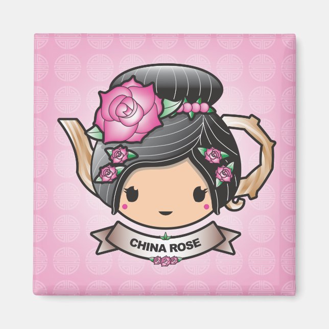 Chine Rose Carré de théière Magnet (Devant)