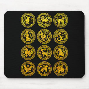 Chinese 12 Animals Zodiac Signs Happy Lunar New Ye Mouse Pad