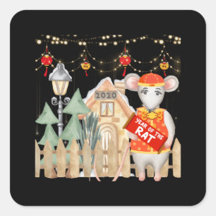Chinese 2020 New Year of the Rat Festival Square Sticker