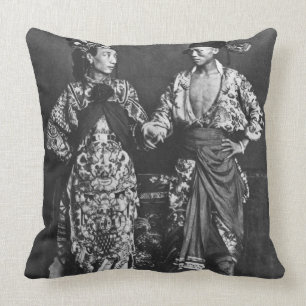 Chinese actors, c.1870 (b/w photo) throw pillow
