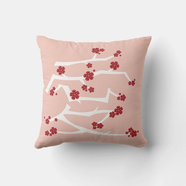 Chinese Ai Love Cherry Blossoms Red Sakura Wedding Throw Pillow (Back)