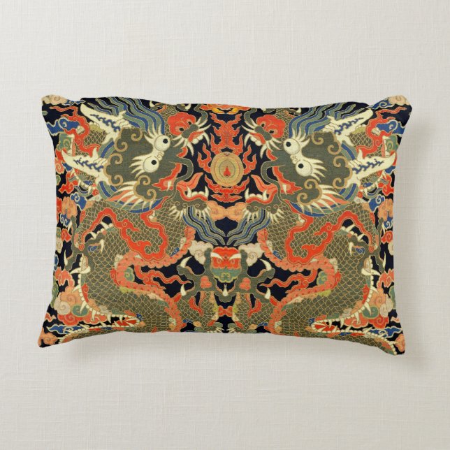 Chinese Asian Dragon Colourful Art Accent Pillow (Back)