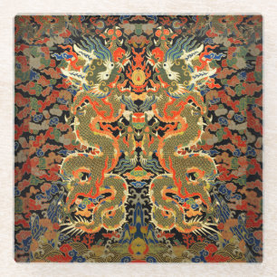 Chinese Asian Dragon Colourful Art Glass Coaster
