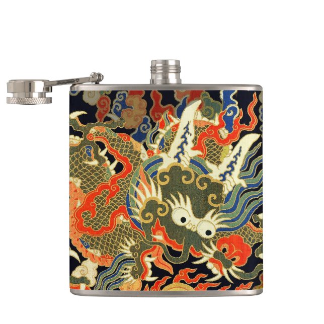Chinese Asian Dragon Colourful Art Hip Flask (Opened)