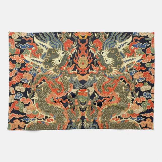 Chinese Asian Dragon Colourful Art Kitchen Towel (Horizontal)