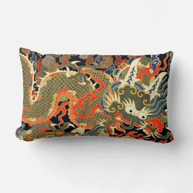Chinese Asian Dragon Colourful Art Lumbar Pillow (Front)