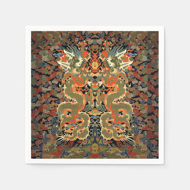 Chinese Asian Dragon Colourful Art Napkin (Front)