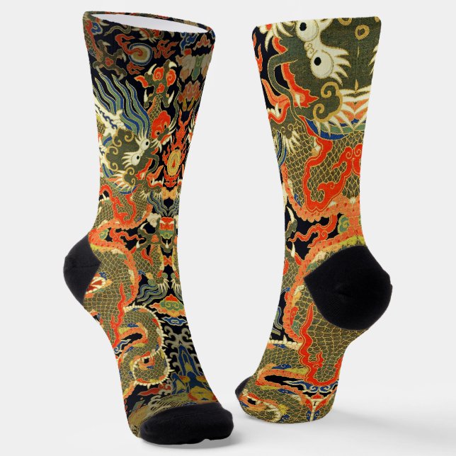 Chinese Asian Dragon Colourful Art Socks (Angled)