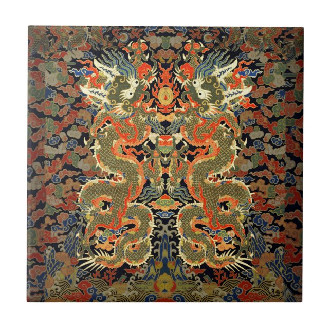 Chinese Asian Dragon Colourful Art Tile (Front)