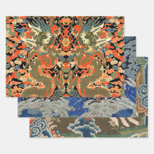 Chinese Asian Dragon Colourful Art Wrapping Paper Sheet