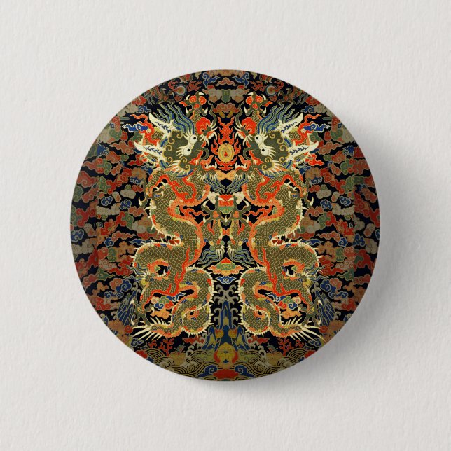 chinese asian dragon colourful embroidery creature 2 inch round button (Front)